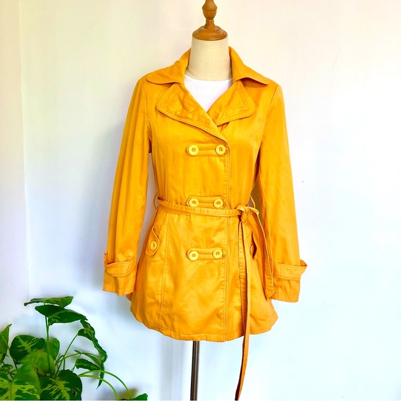 caroline morgan Jackets & Blazers - CAROLINE MORGAN Mustard Yellow Trench Coat, Jacket, Tieup waist, Pockets Size 12